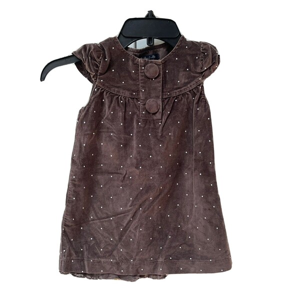 Lili Gaufrette Short Sleeve Brown Polka Dot Girls Sz 3 Dress Corduroy Frilly - Picture 1 of 4